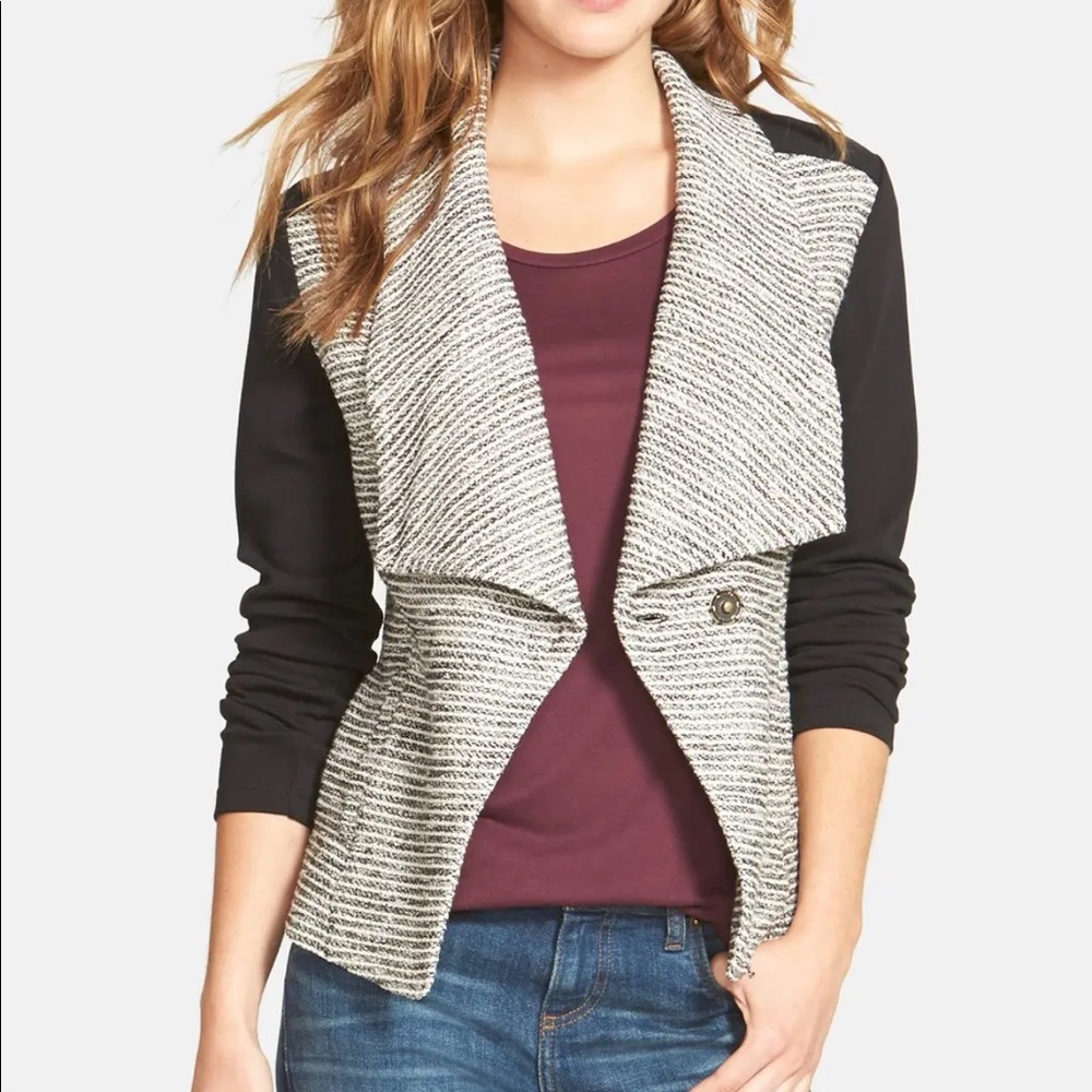 Halogen Boucle & Knit Drape Collar Jacket
